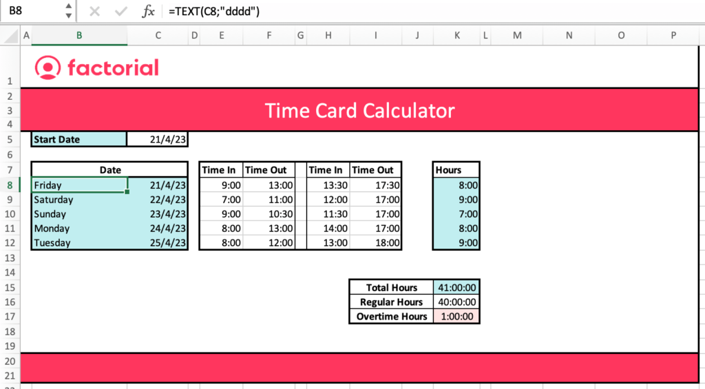Time Card Calculator [Free Excel Template] - Factorial